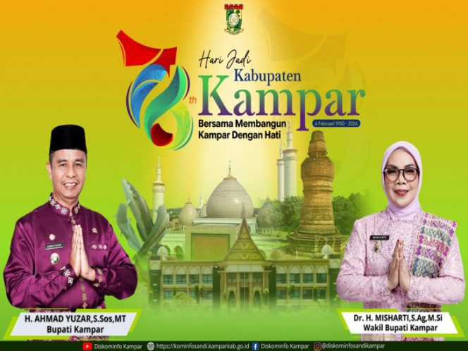 
					Bupati Kampar Keluarkan Himbauan Semarakkan Hari Jadi Kabupaten Kampar Ke-76 Tahun 2026, Tangga 02 s/d 06 Februari 2026 Berpakaian Melayu