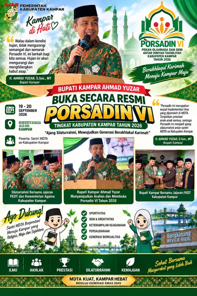
					Bupati Kampar Ahmad Yuzar Buka Resmi Porsadin VI Tingkat Kabupaten Kampar Tahun 2026