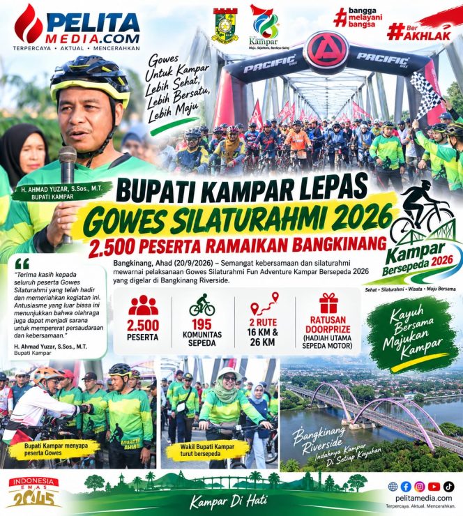 
					26 Kilometer Menyusuri Pesona Kampar, Bupati Ahmad Yuzar Ikut Gowes Bersama 2.500 Peserta