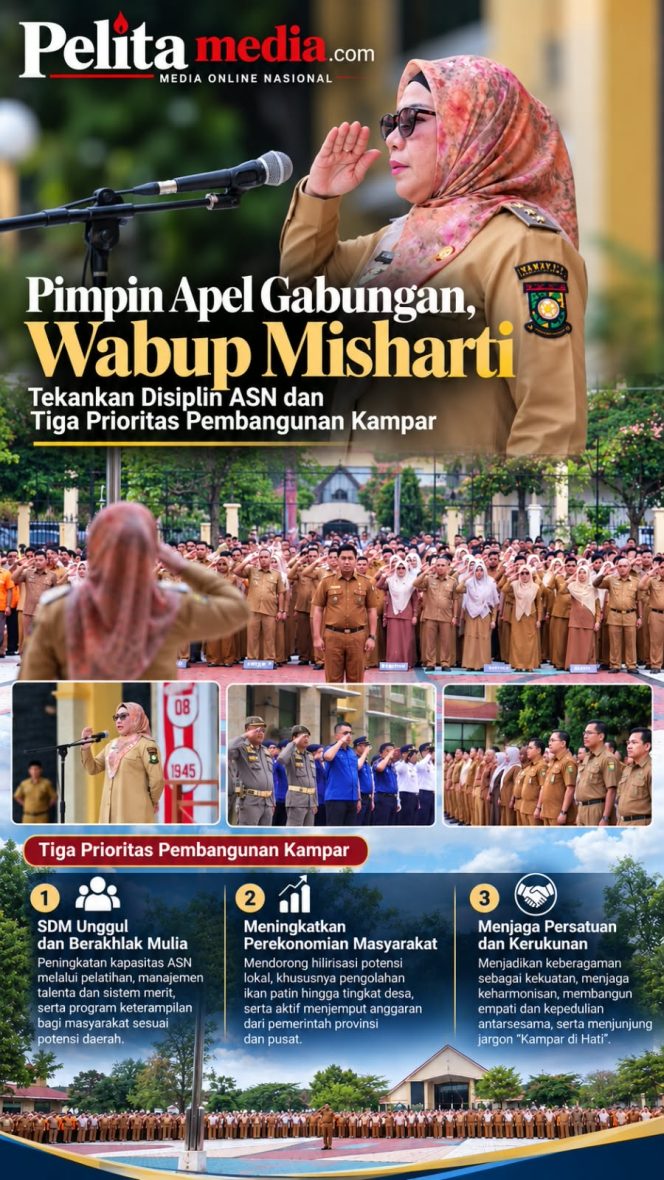 
					Pimpin Apel Gabungan, Wabup Misharti Tekankan Disiplin ASN dan Tiga Prioritas Pembangunan Kampar