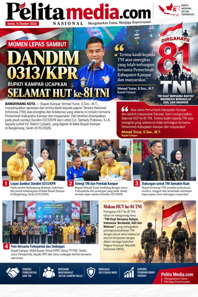 
					Momen Lepas Sambut Dandim 0313/KPR, Bupati Kampar Ucapkan Selamat HUT ke-81 TNI  Ahmad Yuzar: Terima Kasih kepada TNI atas Sinergitas yang Telah Terbangun