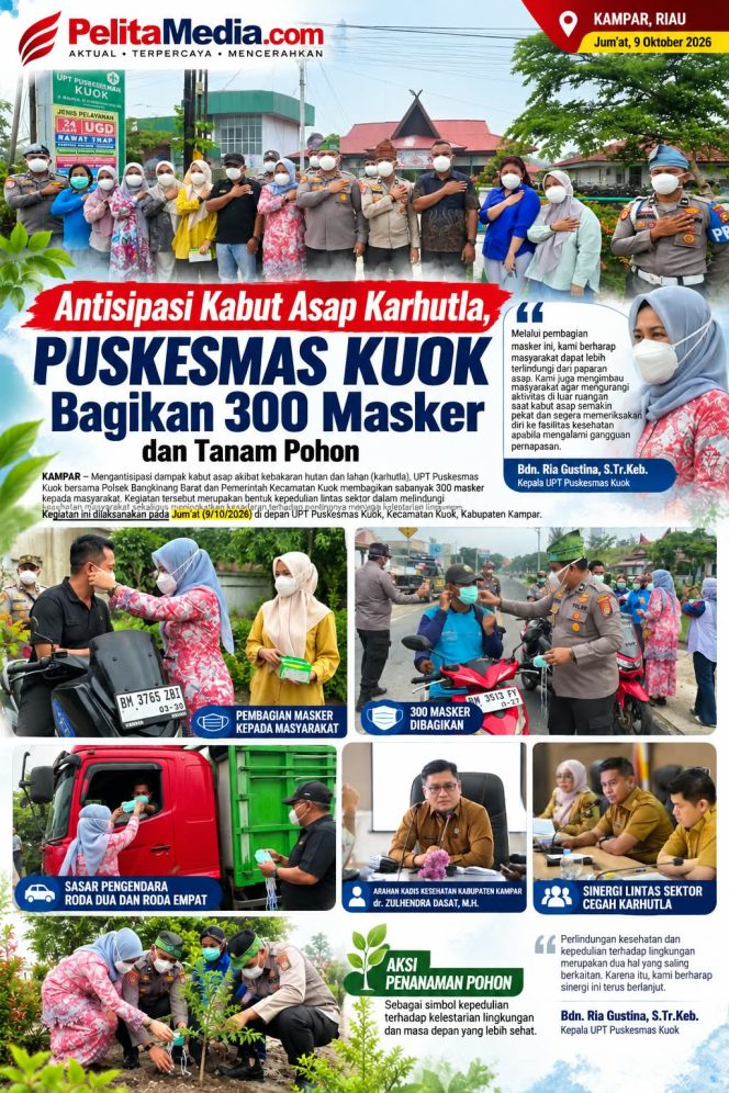 
					Antisipasi Kabut Asap Karhutla, Puskesmas Kuok Bagikan 300 Masker dan Tanam Pohon