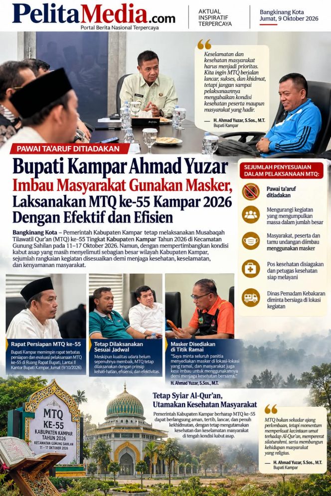 
					Pawai Ta’aruf Ditiadakan, Bupati Ahmad Yuzar Imbau Masyarakat Gunakan Masker saat MTQ ke-55 Kampar 2026