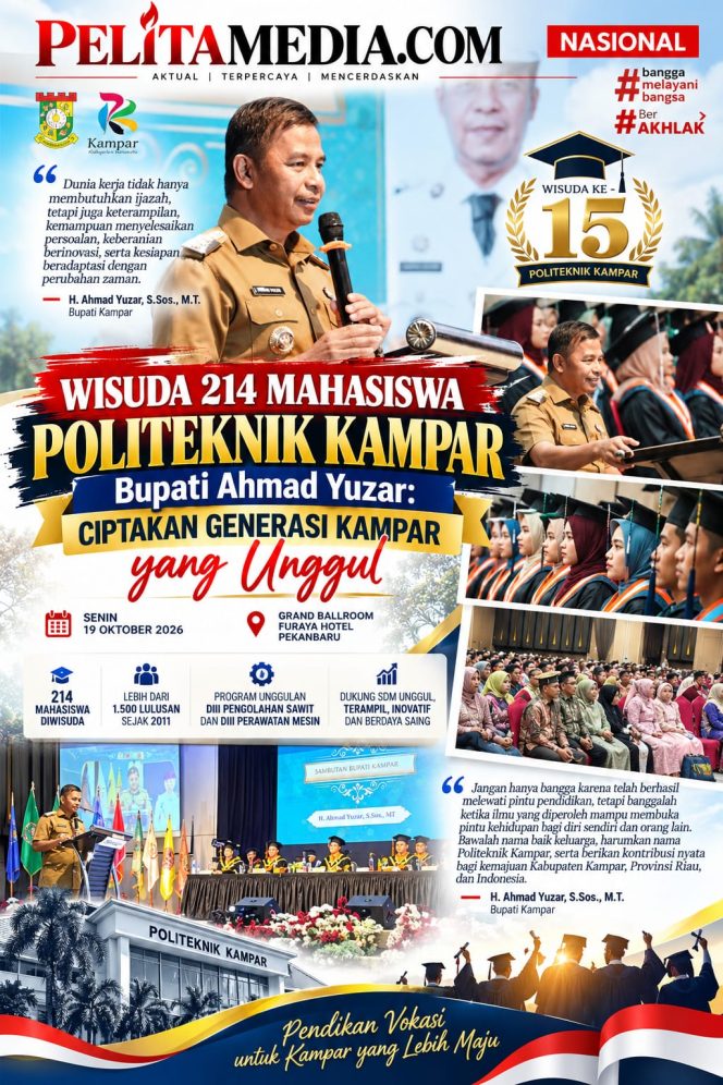 
					Wisuda 214 Mahasiswa Politeknik Kampar, Bupati Ahmad Yuzar: Ciptakan Generasi Kampar yang Unggul