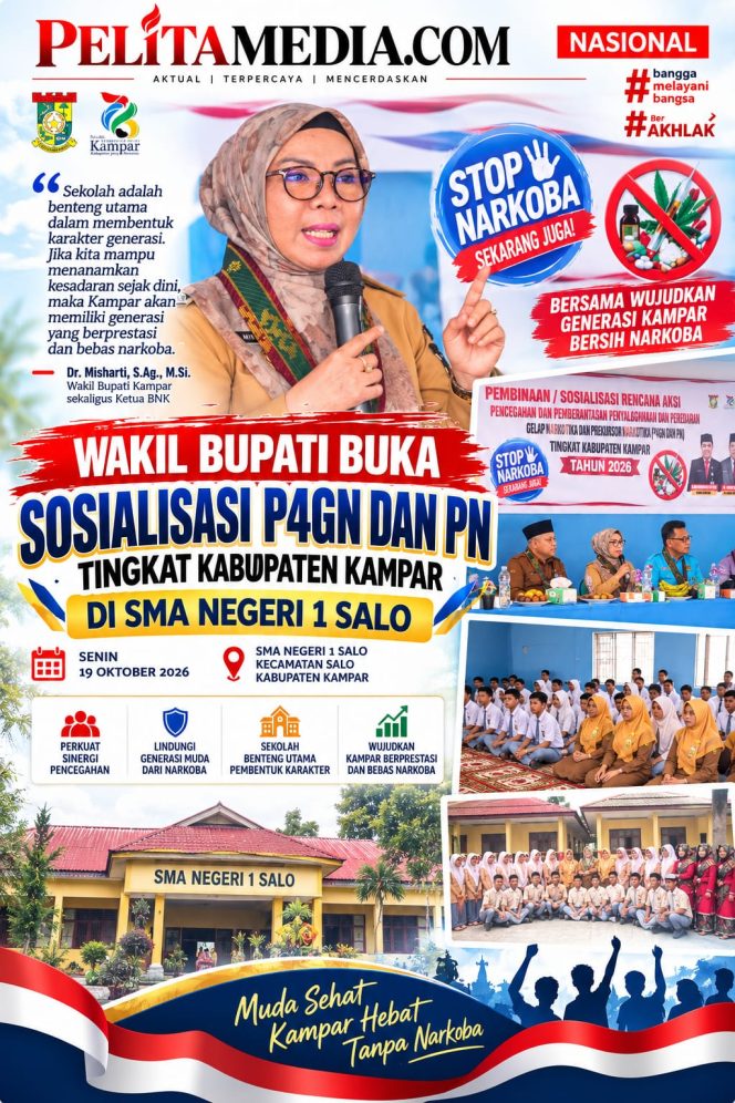 
					Buka Sosialisasi P4GN dan PN di SMA Negeri 1 Salo, Wakil Bupati Kampar Ajak Generasi Muda Jauhi Narkoba